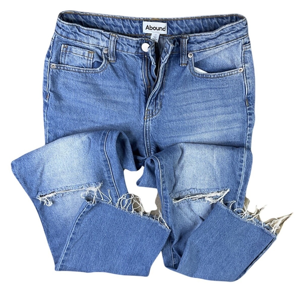 Abound High Rise Wide Leg Distressed Raw Hem Jeans Womens Sz 27 Light Wash Denim